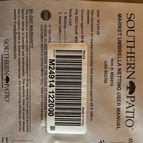 Market umbrella netting 10 by 10 by 8 new never used. Purchased on Amazon - Picture 3 of 3